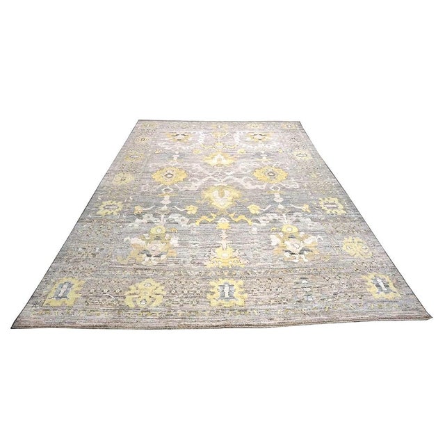 21st Century Turkish Oushak Wool 9x14 Gold, Ivory & Gray Handmade Area Rug #1144083 For Sale - Image 4 of 12
