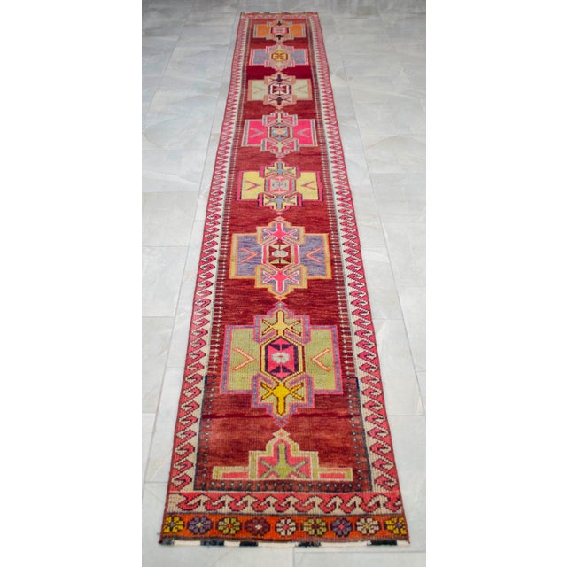 1970s 1970s Vintage Hand-Knotted Narrow Runner - 2′1″ × 14′2″ For Sale - Image 5 of 15