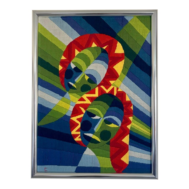1960s La Nouvelle Tapisserie Dmc, French Mid Century Modern Needle Point Tapestry For Sale