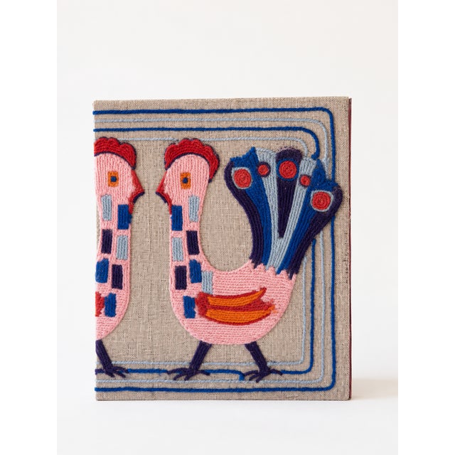 Vintage Scandinavian Folk Art Yarn Painting on Raw Linen, 1950s For Sale - Image 4 of 9