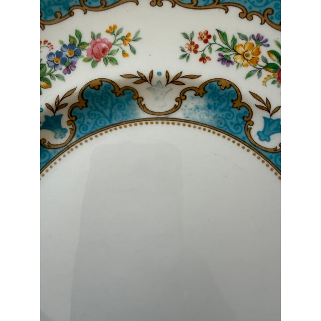 Vintage Crown Staffordshire Lyric Tunis Blue Dinner Plates – Set of 6 – Fine Bone China England – 1930s–1950s For Sale In Chicago - Image 6 of 9