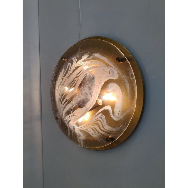 Glass Large Flush Mount in Brass and Murano Glass from Hillebrand Lighting, 1970s For Sale - Image 7 of 18