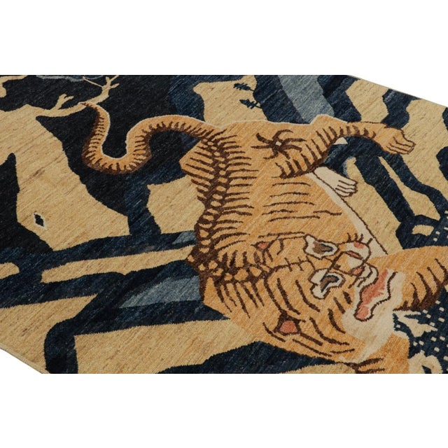 2010s Rug & Kilim’s Modern Peking “Tiger” Pictorial Rug in Navy Blue and Gold For Sale - Image 5 of 7