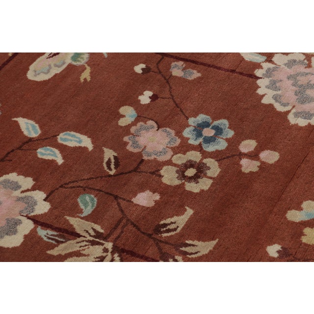 2010s Rug & Kilim’s Chinese Art Deco Inspired Rug in Rust, Vibrant Florals & Figurals For Sale - Image 5 of 8