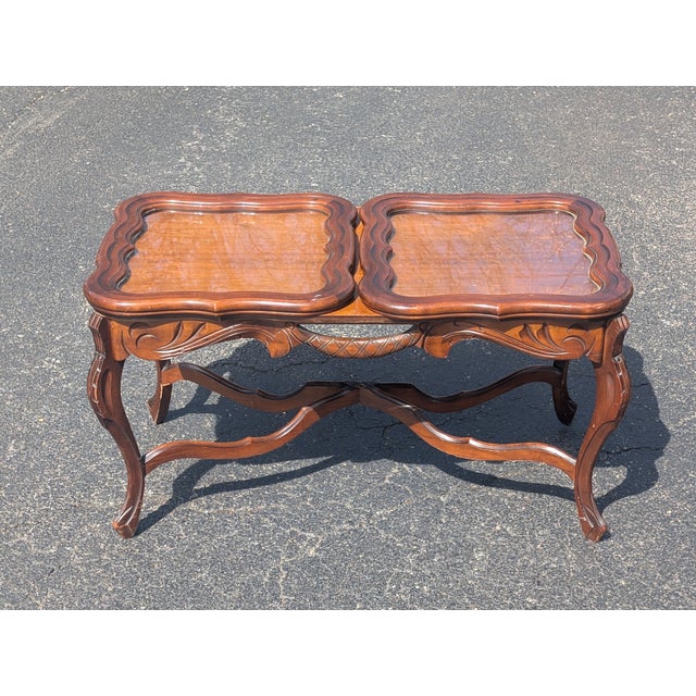 Mid 20th Century Rare Vintage French Style Carved Parlor Table With Glass Tray Top For Sale - Image 5 of 12