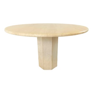 Italian Round Travertine Dining Table, 1970s For Sale