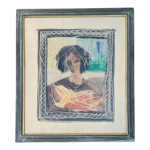Vintage Mixed Media Portrait on Paper