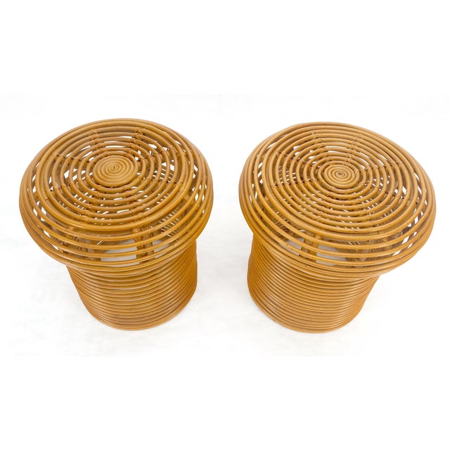 Late 20th Century Pair of Mushroom Shape Wicker Side End Tables MINT For Sale - Image 5 of 11