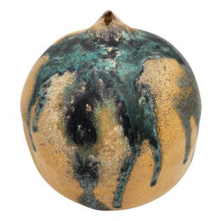Mid 20th Century Handcrafted Organic Ceramic Weed Pot with Teal and Iron Drip Glaze For Sale