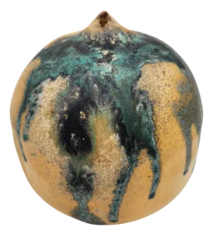 Mid 20th Century Handcrafted Organic Ceramic Weed Pot with Teal and Iron Drip Glaze