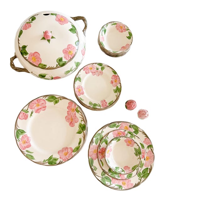 1970s Franciscan Desert Rose Dinnerware - 6 Sets, Tureen and Salt and Pepper Shakers- 21 Pieces For Sale