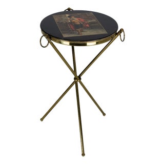 Italian Brass and Wood Tripod Coffee Table, 1950s For Sale