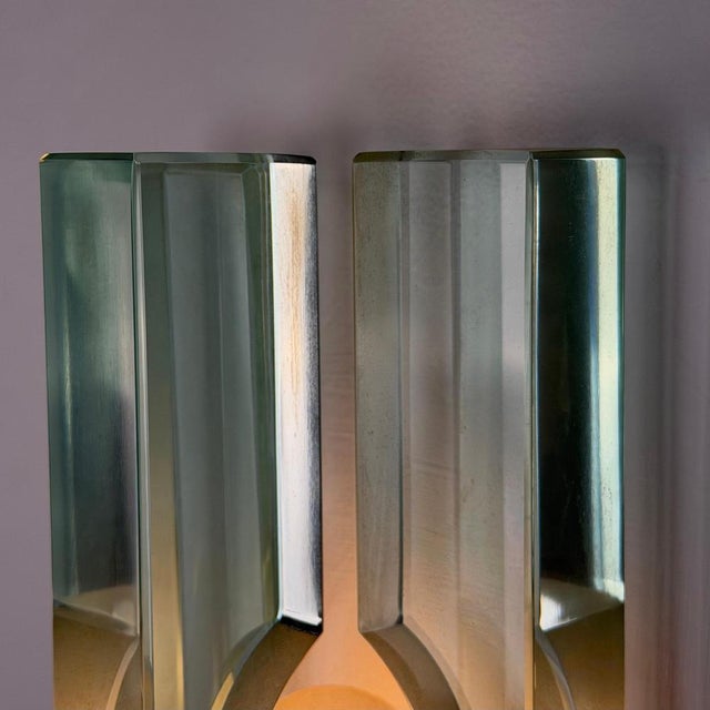 Triple Glass Wall Sconces in Thick Structural Glass from Gallotti & Radice, 1970s, Set of 3 For Sale - Image 11 of 18