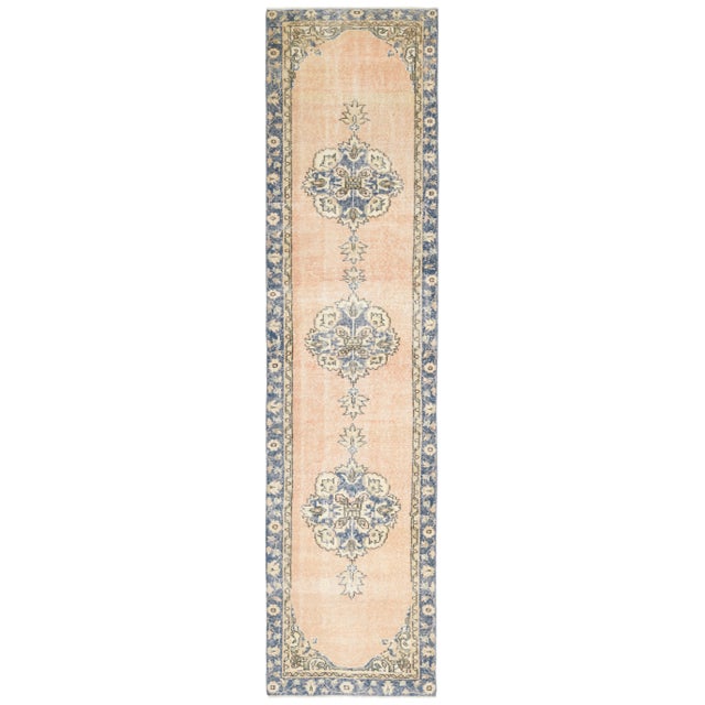 Vintage Turkish Oushak Handmade Wool Orange Runner Rug For Sale - Image 11 of 11