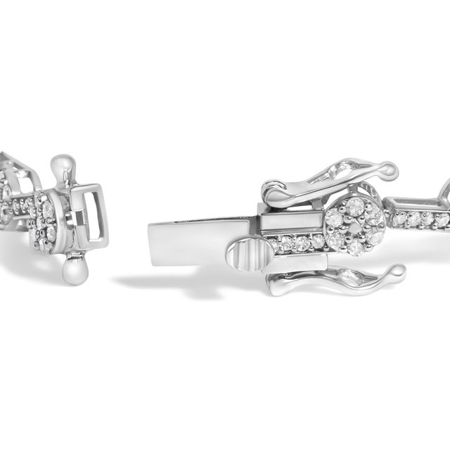 Contemporary .925 Sterling Silver 2.0 Cttw Diamond Custer Link Bracelet For Sale - Image 3 of 4