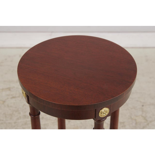 Baker Furniture Company Pair of Baker Mahogany Round Plant Lamp Stands For Sale - Image 4 of 13