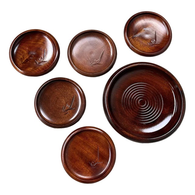 Wooden Serving Plate Set from Japan, 1950s, Set of 6 For Sale