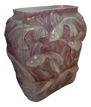 Koi Glass Repousse Vase in the Style Of Lalique