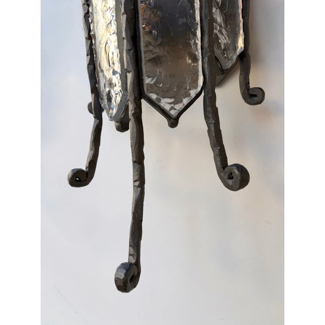 Pair of Hammered Glass Wrought Iron Sconces by Longobard, Italy, 1970s For Sale - Image 10 of 12