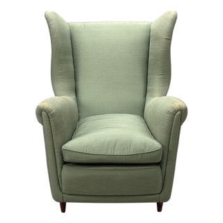 Melchiorre Bega, Green Fabric, Wood, Lounge Chair, Italy, 1950s For Sale