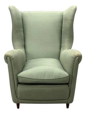 Melchiorre Bega, Green Fabric, Wood, Lounge Chair, Italy, 1950s