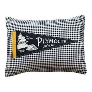 Massachusetts Plymouth Vintage Pennant on New Woven Throw Pillow For Sale