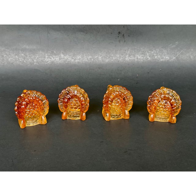 1980s Amber Glass Turkey Candlestick Holders Thanksgiving Decor For Sale - Image 5 of 13