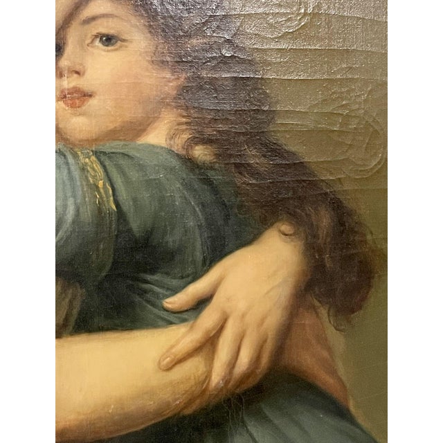 Large Oil Canvas Mother and Child Signed L. Nicolas, Elisabeth Vigee-Lebrun For Sale - Image 4 of 12