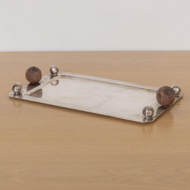 1930s French Art Deco Silver Plated Tray For Sale - Image 4 of 11