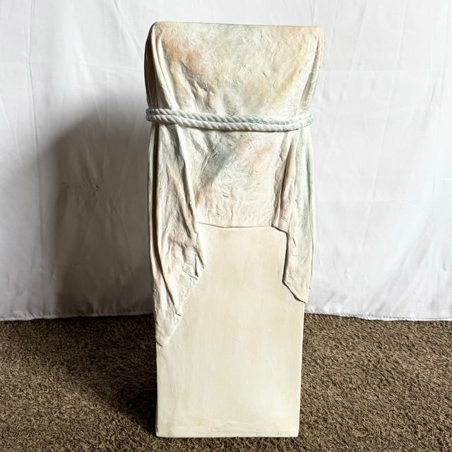 White Postmodern Sculpted Plaster Green and White Pedestal For Sale - Image 8 of 8