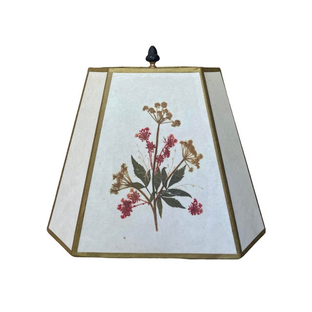 1940s Paint Decorated Italian Column Lamp With Pressed Botanical Shade For Sale - Image 4 of 8