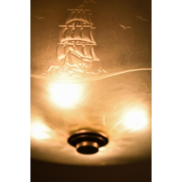 White Vintage Ceiling Lamp in Glass and Steel, 1940s For Sale - Image 8 of 10