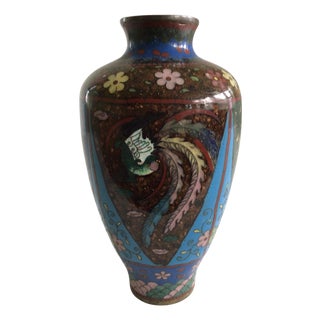 1920s Small Cloisonné Vase With Flowers and Butterflies For Sale