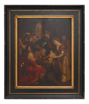 Adoration of the Magi, Flemish, 1800s, Oil on Wood Painting, Wood, Framed