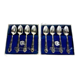Mid 20th Century Oneida Silverplate “Flirtation” Demitasse Spoons – Set of 8 in Original Boxes For Sale