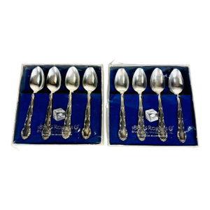 Mid 20th Century Oneida Silverplate “Flirtation” Demitasse Spoons – Set of 8 in Original Boxes