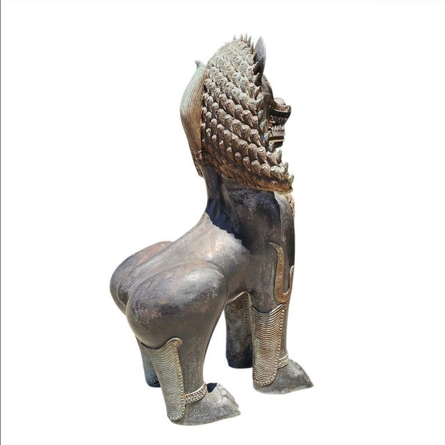 Monumental and very impressive, intricate design and patterns, bronze temple guardian. Great casting all around; it has...