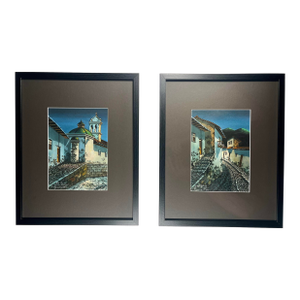 Set of Two 1950's Quito Ecuador by E. Aguirre Diaz Original Watercolor Paintings