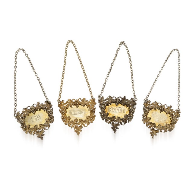 Gold Vintage English Gilt Silver Spirit Labels, London, 1970, Set of 4 For Sale - Image 8 of 8
