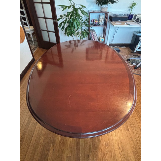 1980s Grange Made in France Expanding Cherrywood Oval Dining Table For Sale - Image 5 of 9