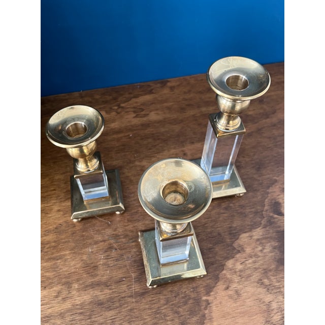 Brass 1960’s Brass & Lucite Candlestick Holders Set of 3 For Sale - Image 8 of 18