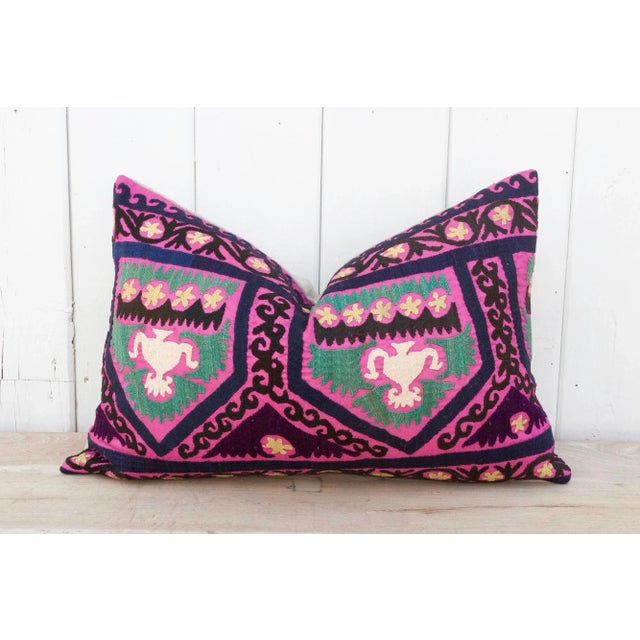 Magenta Lake Suzani Lumbar Pillow For Sale In Los Angeles - Image 6 of 9