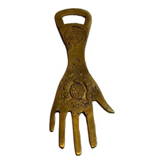 Moroccan Hamsa Hand Brass Bottle Opener Boho Talisman Barware 1960s For Sale