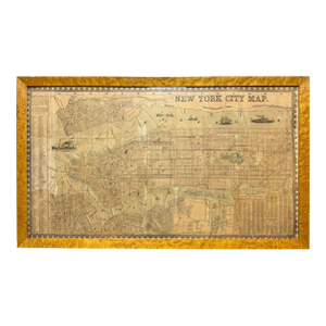 Antique 1857 New York City Map by Humphrey Phelps, Framed in Burlwood