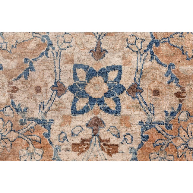 Antique Persian Meshad Botanic, Blue, Brown Hand Knotted Wool Rug For Sale - Image 4 of 11