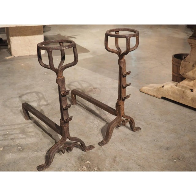 18th Century Wrought Iron Fireplace Chenets From France For Sale - Image 9 of 12