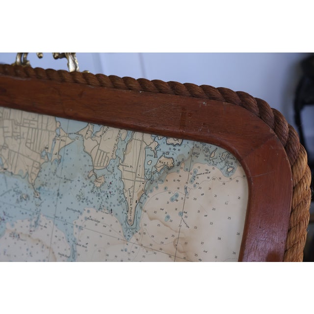 Vintage SeaCraft Solid Mahogany Stamford Harbor Nautical Chart Tray For Sale - Image 16 of 18