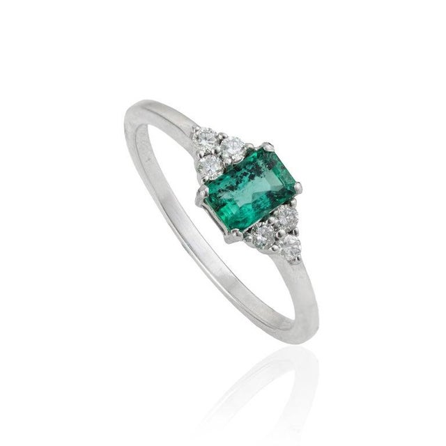 Silvorra Sterling Silver Natural Emerald Ring With Diamond Accents, Size 7.5 For Sale - Image 9 of 12