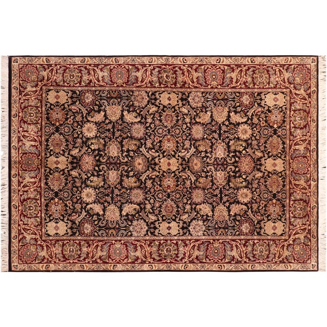 Blue Floral 1990's Agra Pak-Persian Black/Red Wool Rug - 6'0'' X 9'2'' For Sale - Image 8 of 9