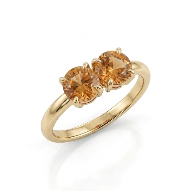 Minimalist Citrine Double Gemstone Ring, November Birthstone Ring Us 7 For Sale - Image 4 of 4